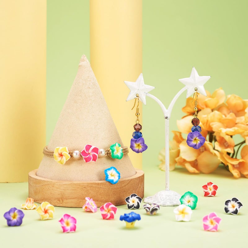 KISSITTY 200-Piece Random Mixed Color Handmade Polymer Clay 3D Plumeria Flower Spacer Loose Beads 12x8mm with Holes 1-1.6mm for DIY Jewelry Craft Making - Image 3
